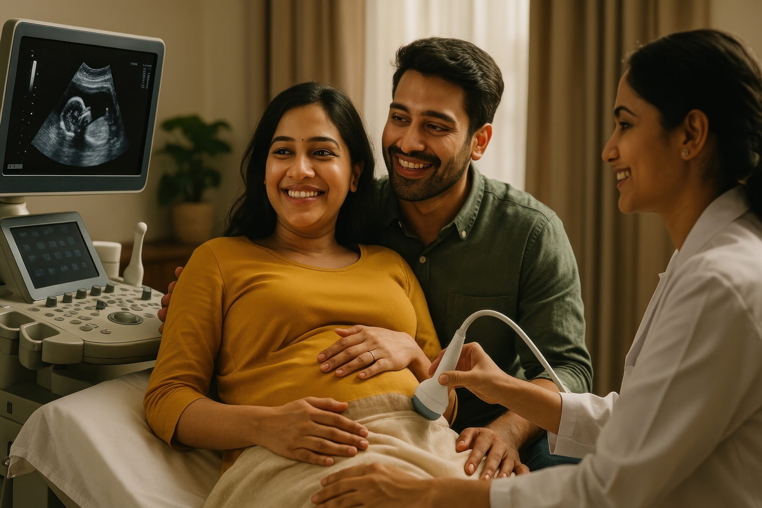Happy couple during ultrasound session.